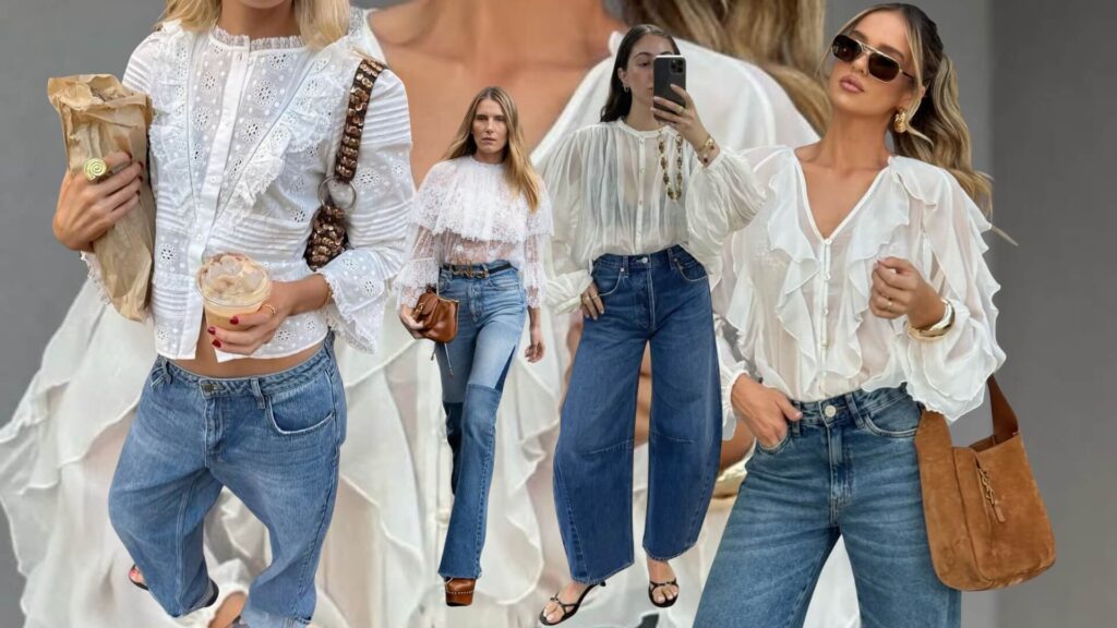 romantic blouse denim styling outfit