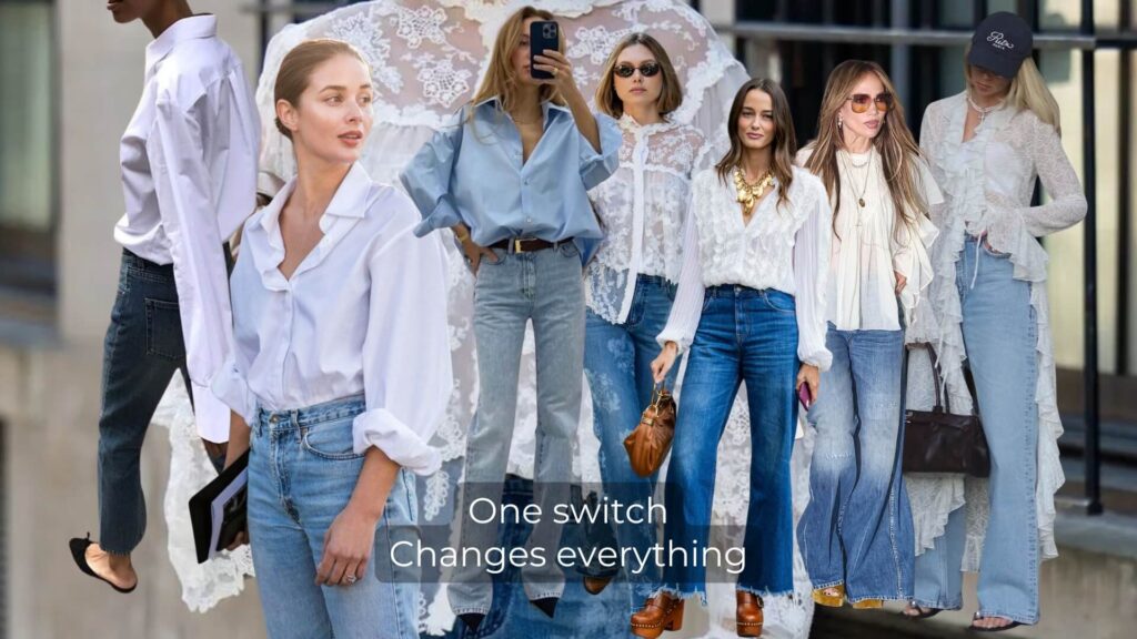 blouse outfit with jeans feminine style
